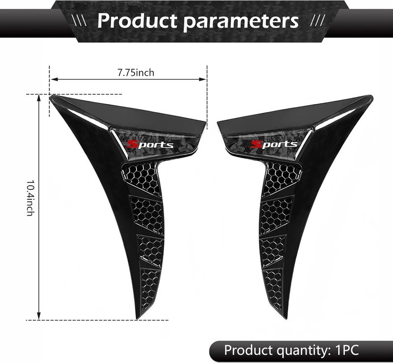 Arwrilt 2 PCS Car Fender Side Vents, TPU Shark Gill Side Air Flow Hole Grille with Sports Logo, Cool Personality Fender Vent Trim Covers, Self-Adhesive Spoiler Exterior Decorations for Cars (Black) - Image 2